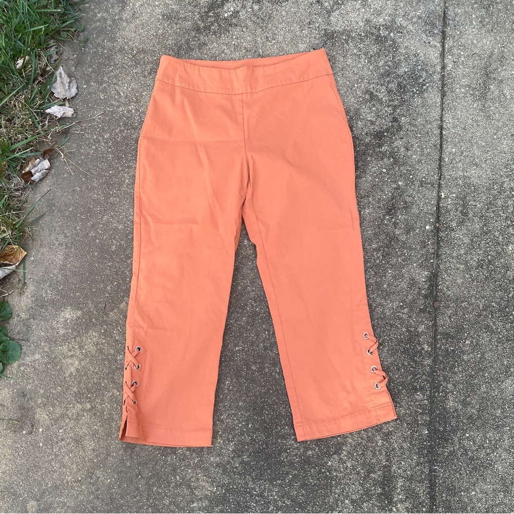 JM Collection Tangerine Cropped Pants with Lace-Up Detail